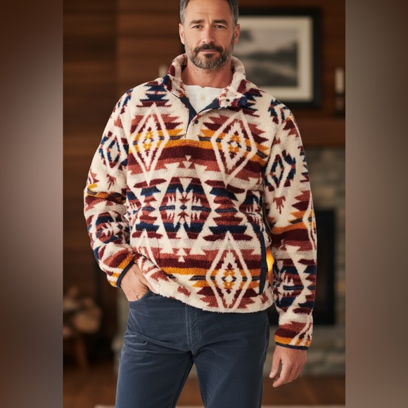 FAHERTY NWT thunder voice eagle high pile fleece popover in snowy ridge - Picture 1 of 4